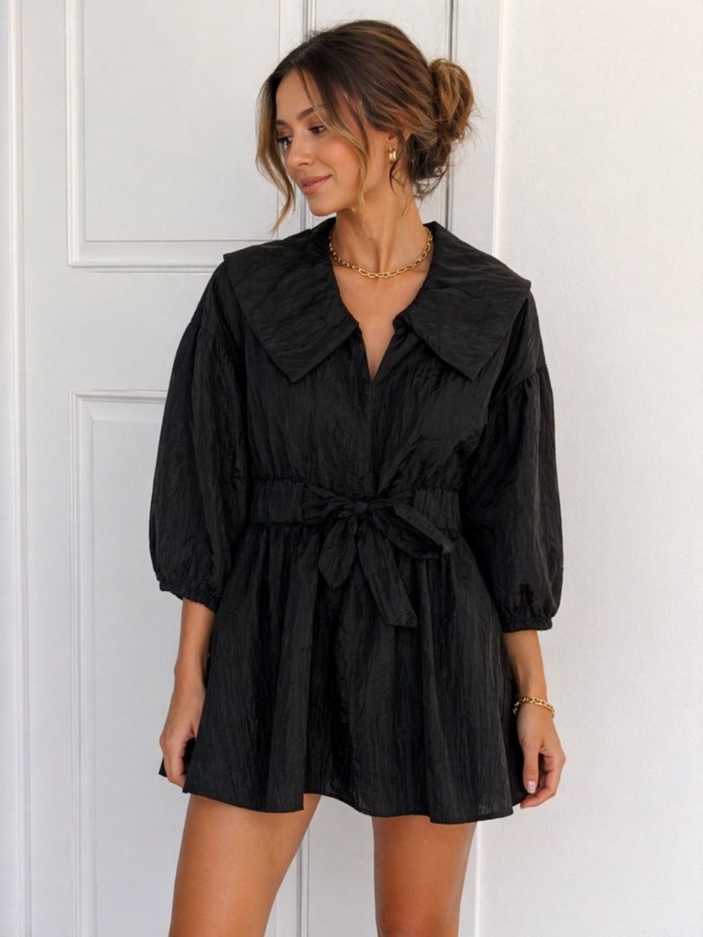 Anthropologie Ryu Black Dress with Subtle Texture and full zip front